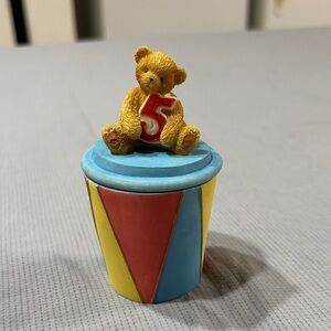 Cherished Teddies Yellow and Blue Bear with Red Number 5